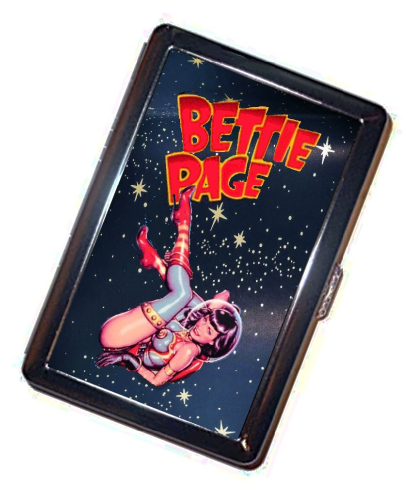 Bettie P.  pinup SPACE WALK Cigarette Case vintage Handmade Metal Wallet Stash