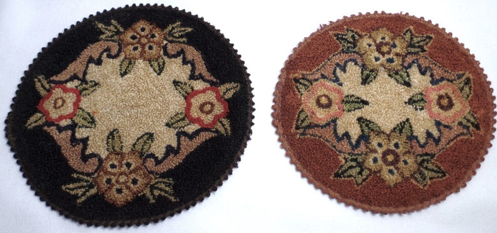 LOT 2 ANTIQ SILK FRENCH KNOT EMBROIDERY FLORAL TAPESTRY DOILY MINI DOLLHOUSE RUG