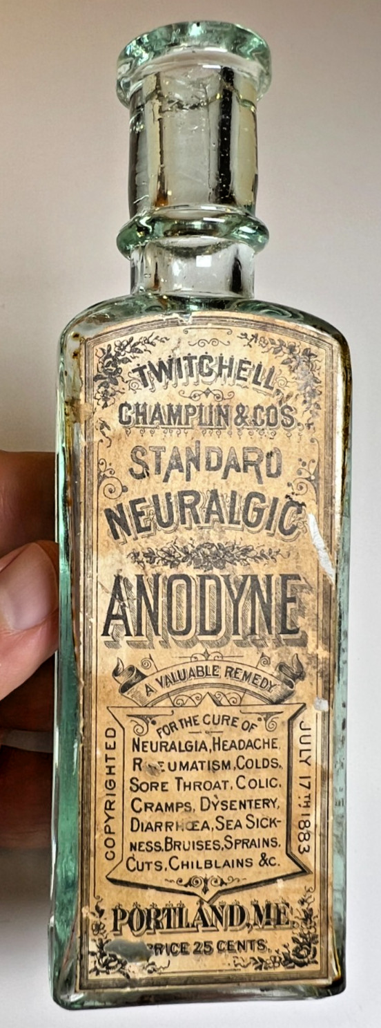 Antique 1880s Twitchell Champlin Neuralgic Anodyne Bottle Label Portland Maine