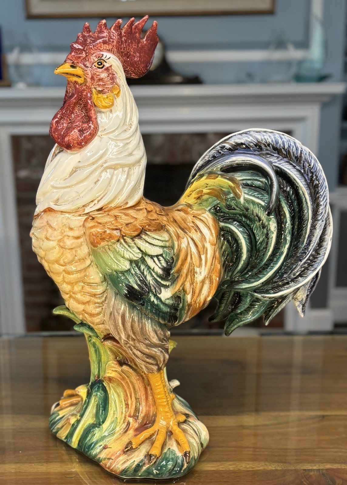 Large 26” Ceramic Italian Majolica Rooster - Very Fine Condition 
