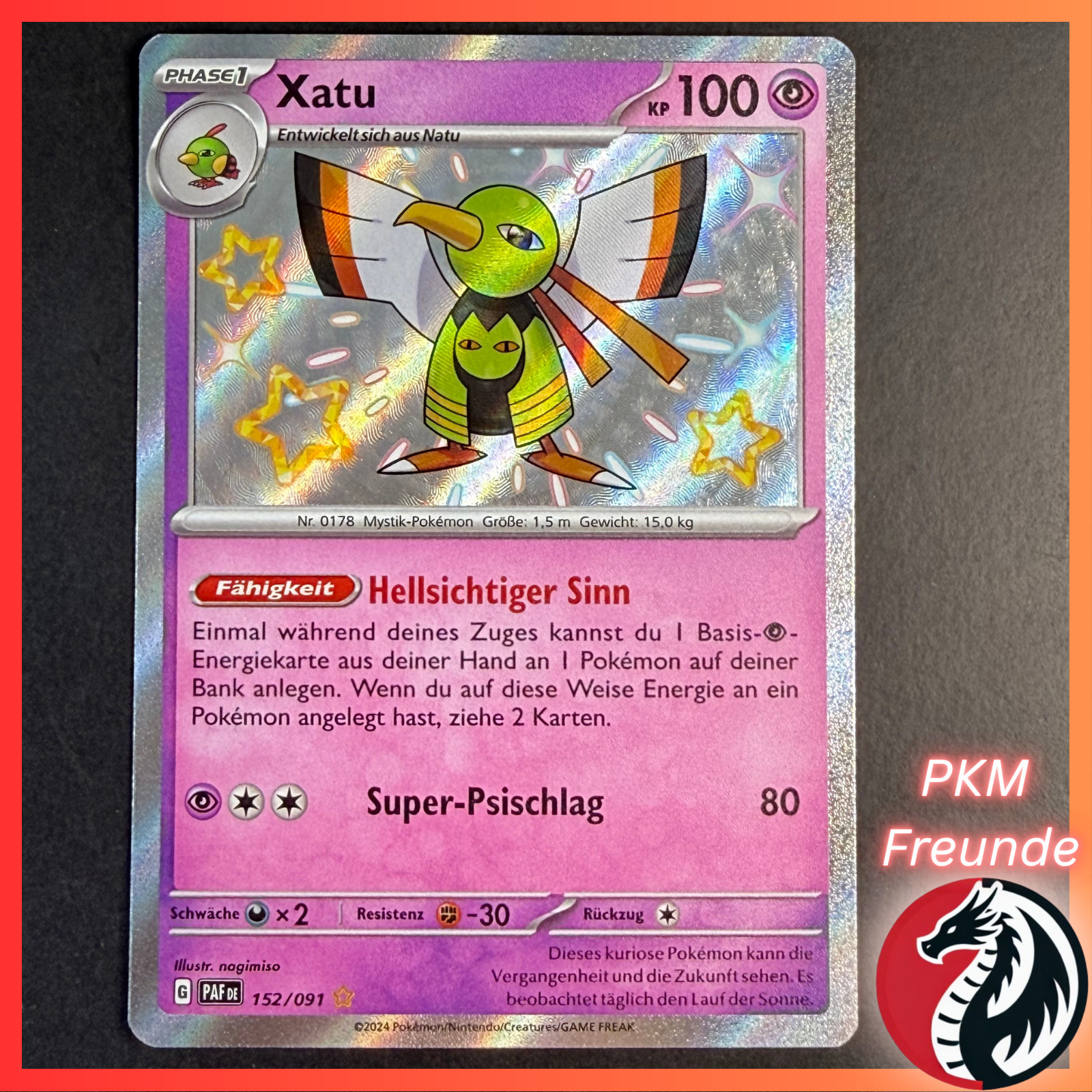 Xatu 152/091 PAF 🟢NM 🇩🇪German Paldeas Fates Pokemon Shiny