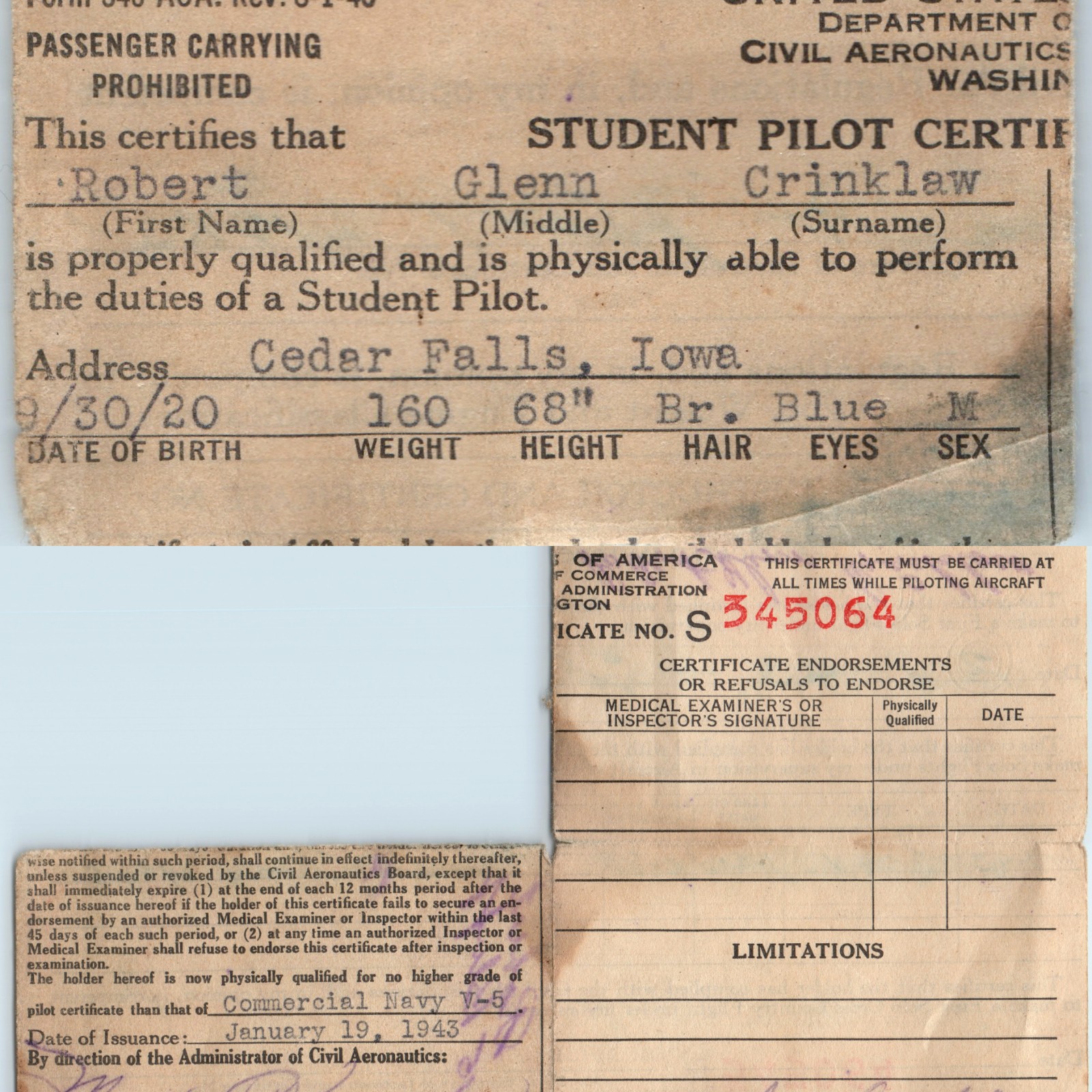 c1940 WWII Student Pilot 3x2\