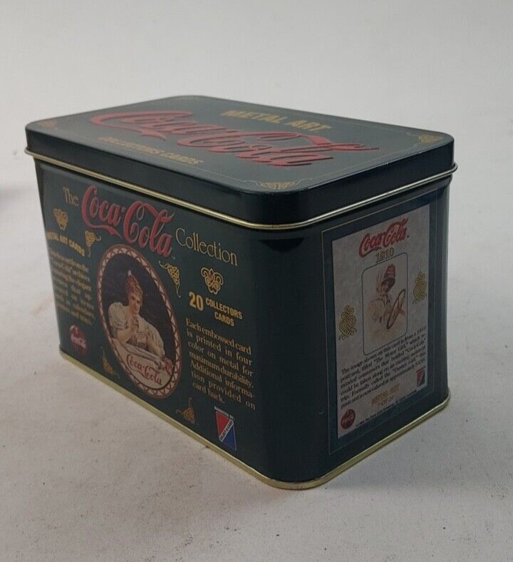 Vintage Coca-Cola Metal Art Collectors Cards, 20 Cards, 1994 Green Tin Box