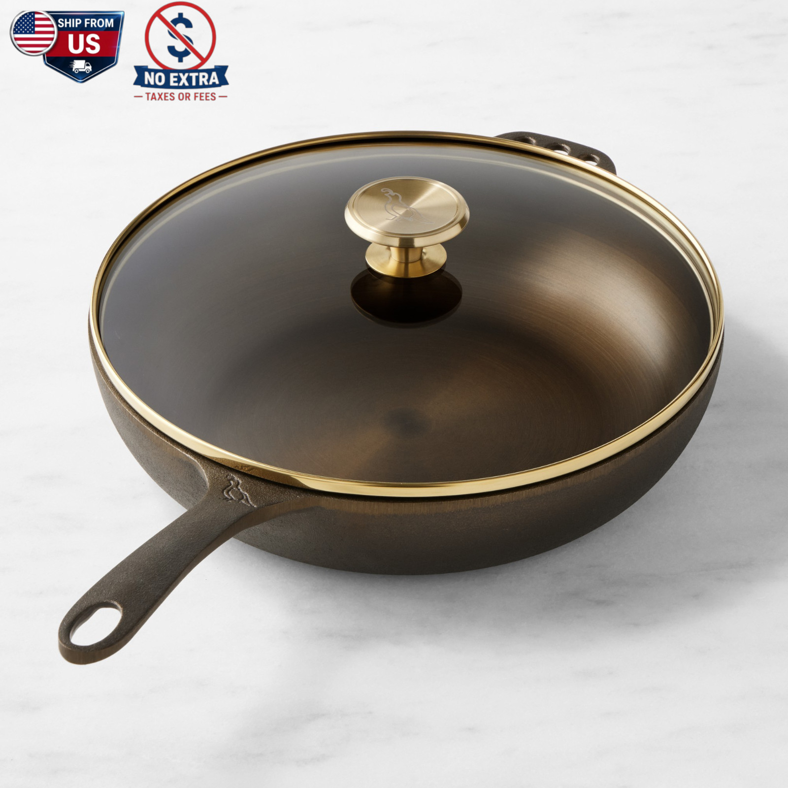 Smithey Seasoned Cast Iron Deep Skillet with Lid, 11 in NEW