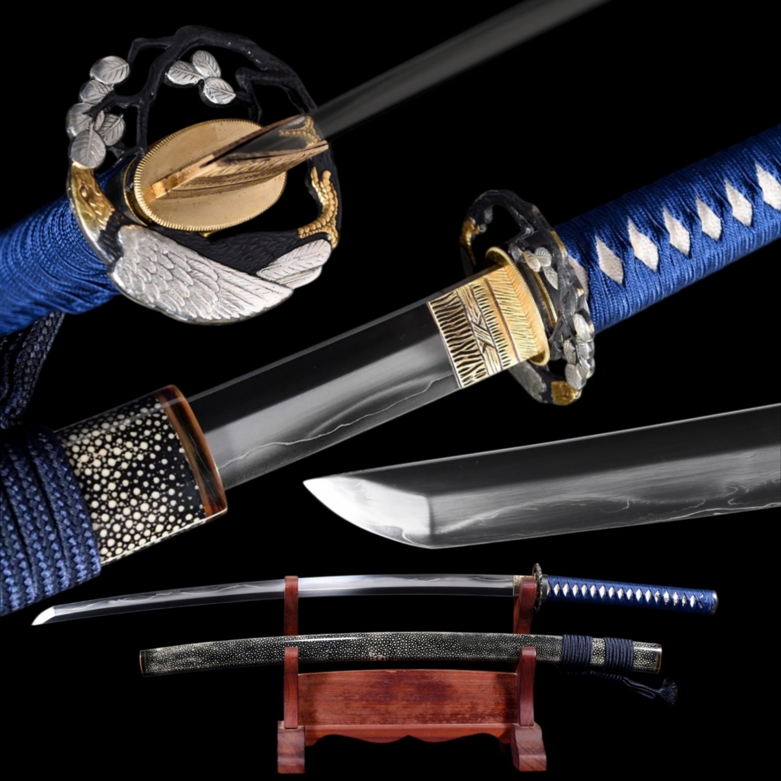 Japanese Katana Eagle Hand Forged Sanmai Steel Clay Tempered Full Tang
