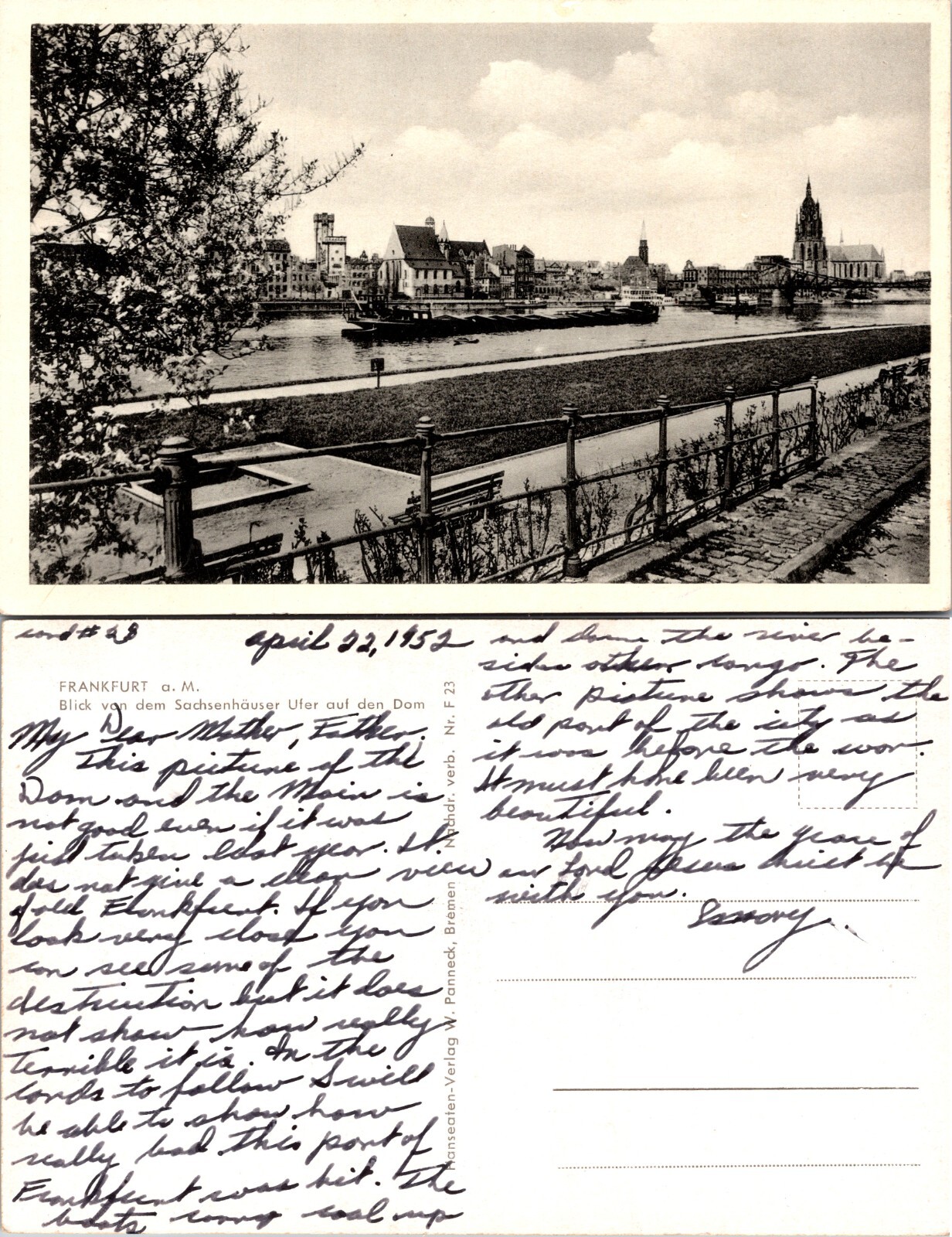 Frankfurt Main Skyline River Bridge Germany Postcard