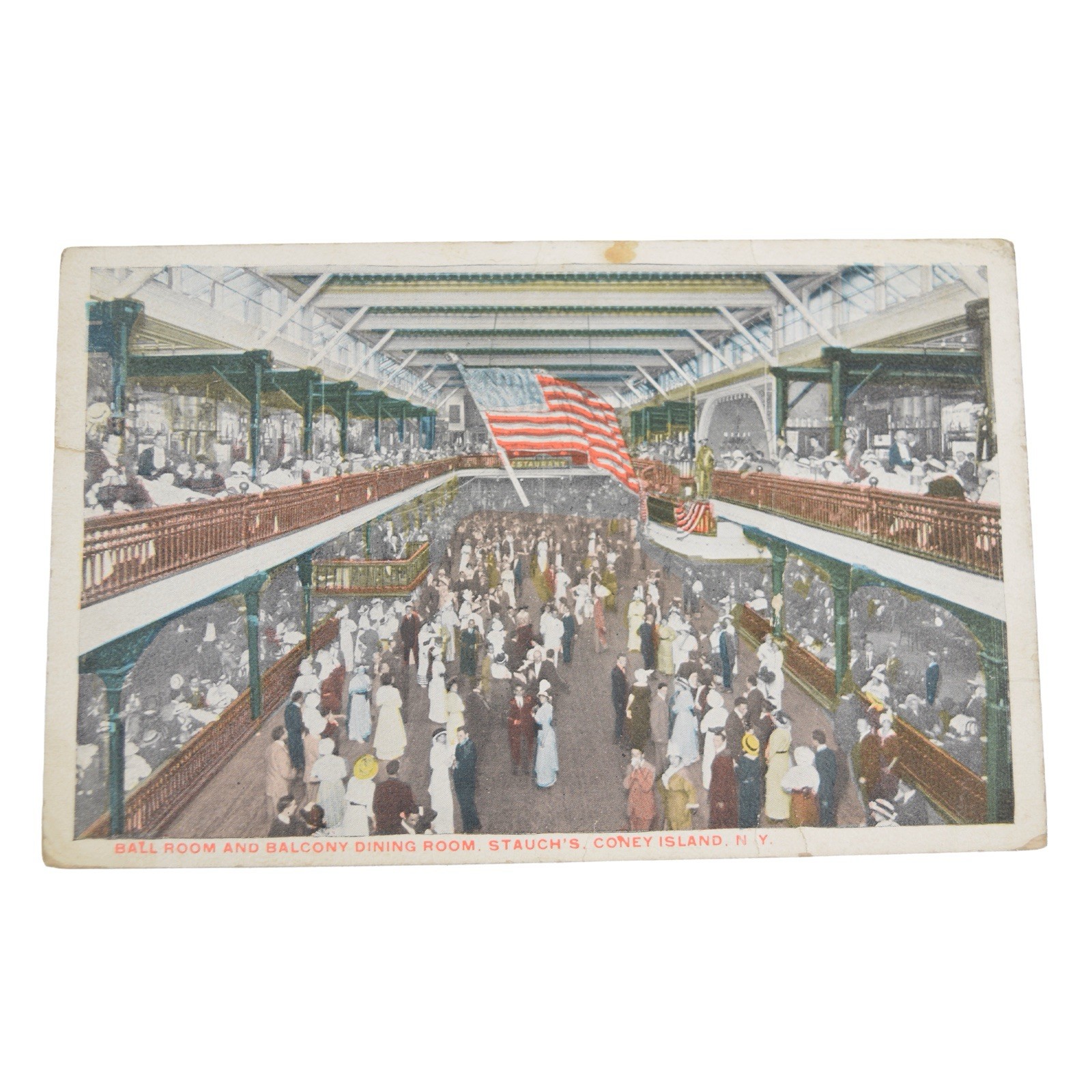 Coney Island NY Stauch’s Ballroom & Balcony Dining Room White Border 1917 Posted