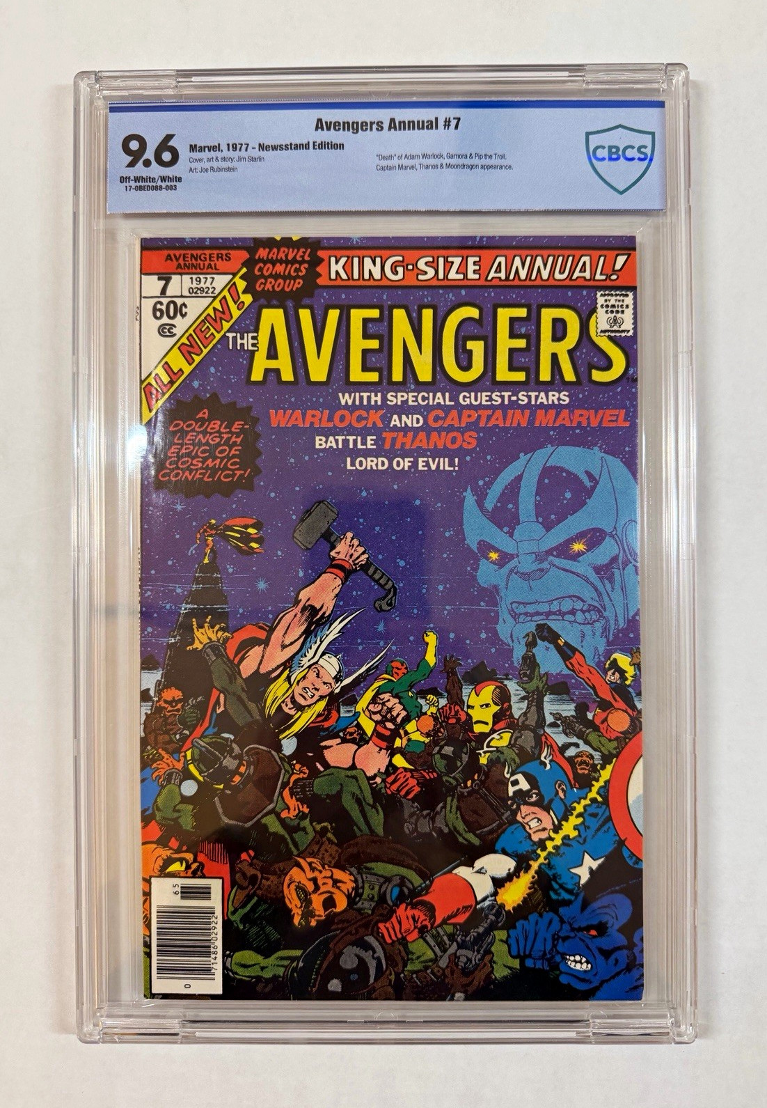 The Avengers Annual #7 1977 Thanos Warlock Captain Marvel CBCS 9.6 Newstand