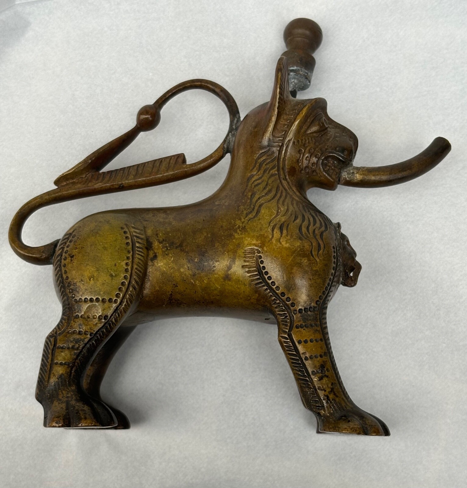 Antique German Cigar Lighter Leykauf Nurnberg Bronze Beast Oil Lamp Numbered 143