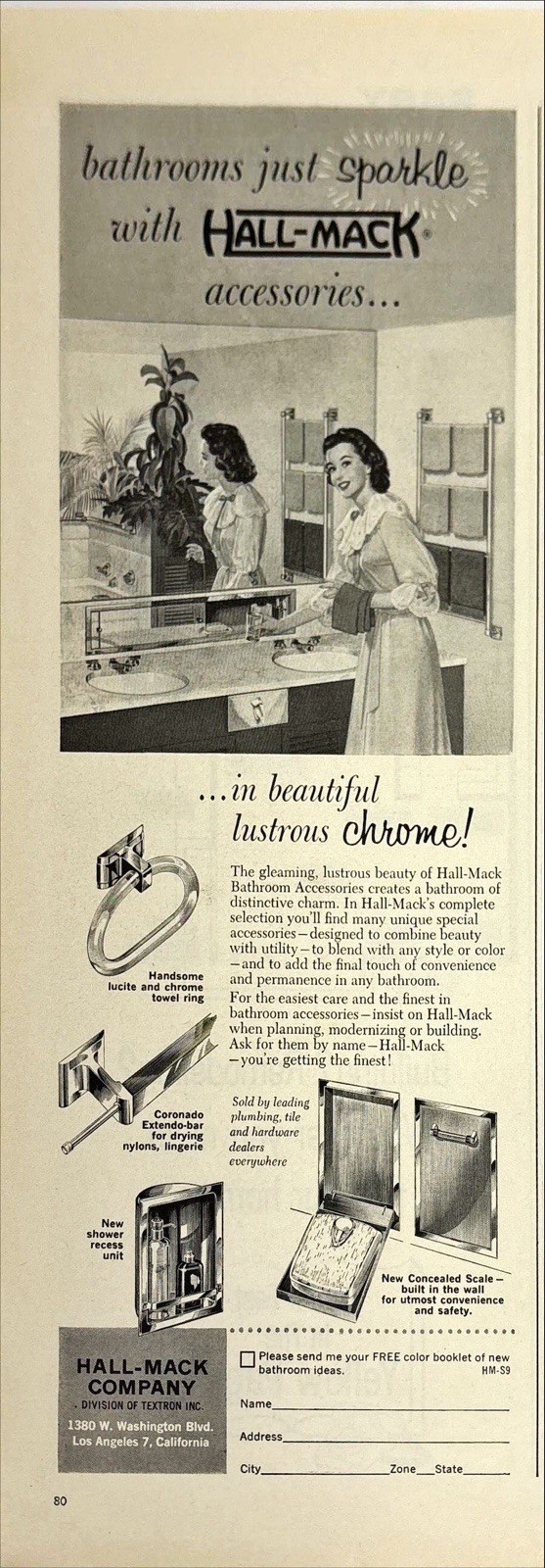 Hall-Mack Co. Textron, Sparkling Chrome Accessories 1959 Vintage Print Ad