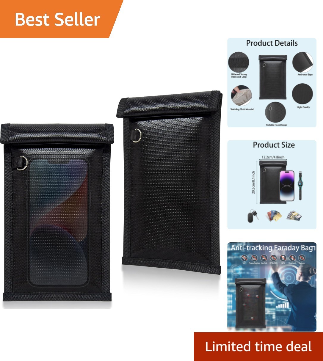 2 Pack Faraday Bags for Phones & Keys - Fireproof, Waterproof Signal Blocker