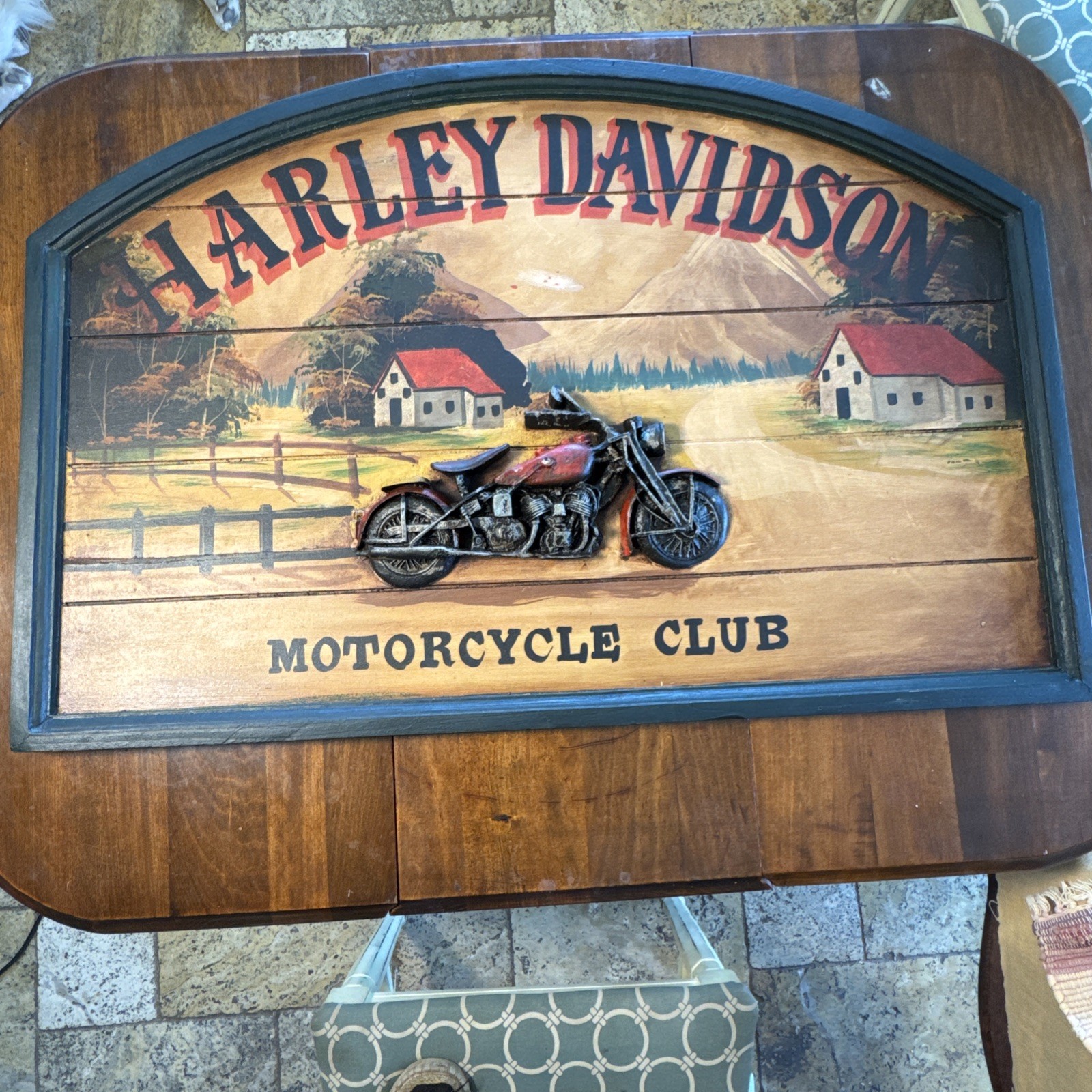Vintage HUGE 1970’s Harley Davidson Motorcycle Club 3D Wooden Sign 36” X 24”