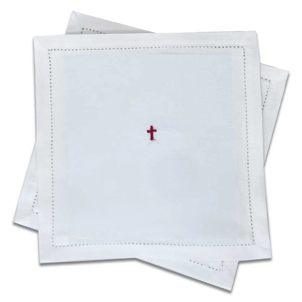 Pall Cover & Inserts - 100% Linen / Red Embroidered Cross