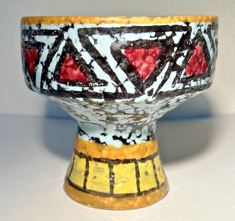MCM Bitossi Aldo Londi Raymor Pedestal Vase Bowl Colorful  Marked Italy Vtg